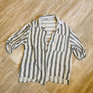 White and gray striped sheer top